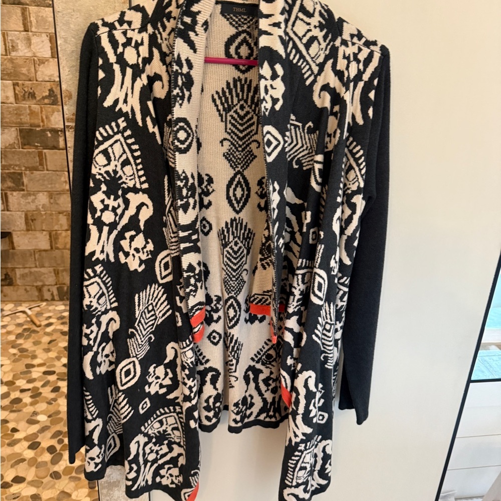 THML Black, White & Red Aztec Open Cardigan